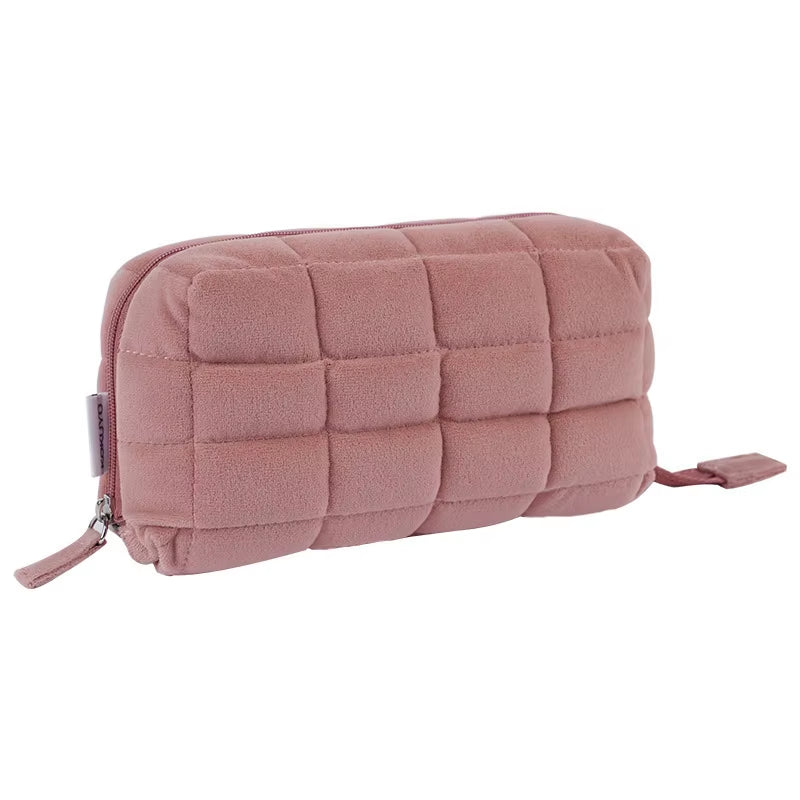 Pillow Shape Simple Pen Pouch Large Capacity Quilted Creative Pencil Box Cotton Travel Toiletry Bag Makeup Storage Bag