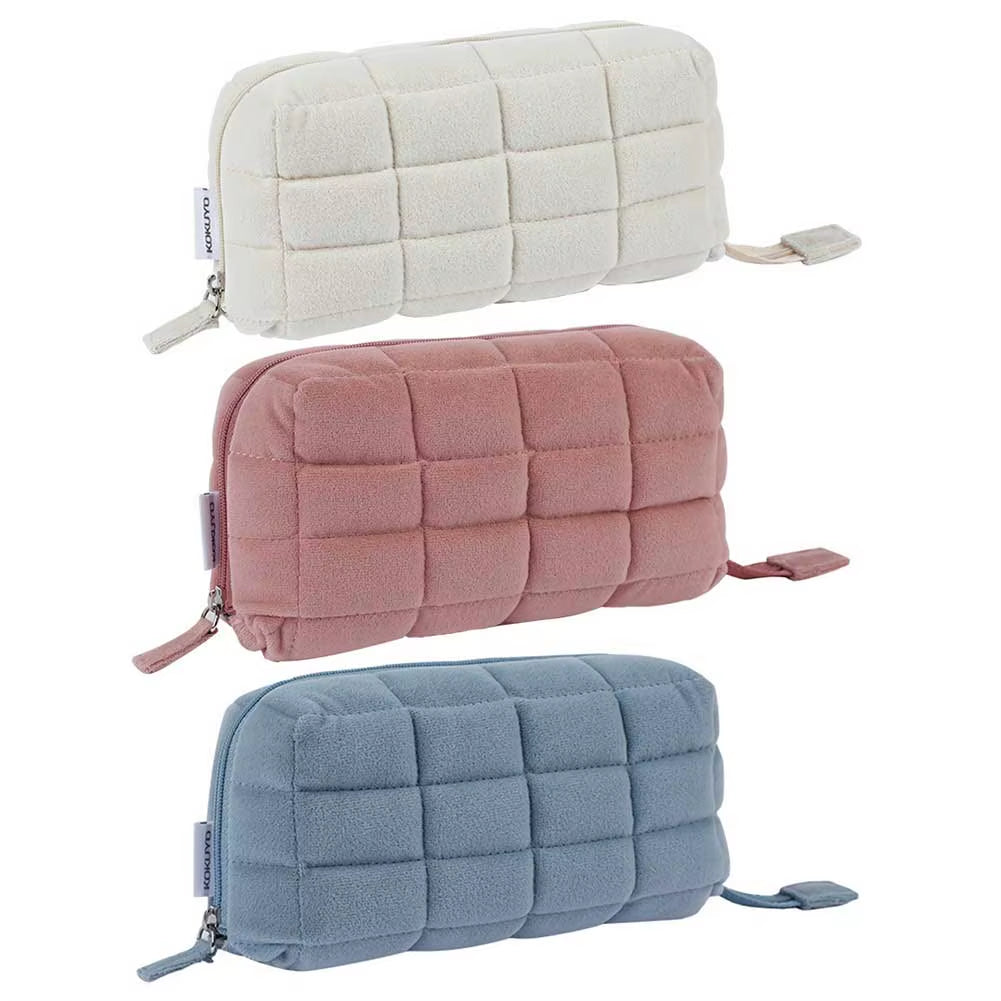 Pillow Shape Simple Pen Pouch Large Capacity Quilted Creative Pencil Box Cotton Travel Toiletry Bag Makeup Storage Bag