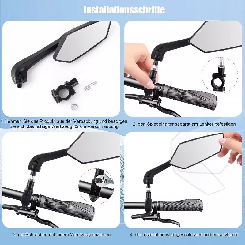Bike Rearview Mirror Reflector Adjustable Rotatable Handlebar Mirror Clear Rearview Electric Scooter Cycling Bicycle Accessories