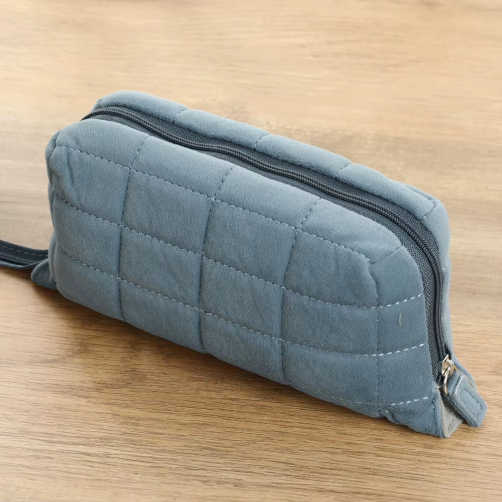 Pillow Shape Simple Pen Pouch Large Capacity Quilted Creative Pencil Box Cotton Travel Toiletry Bag Makeup Storage Bag