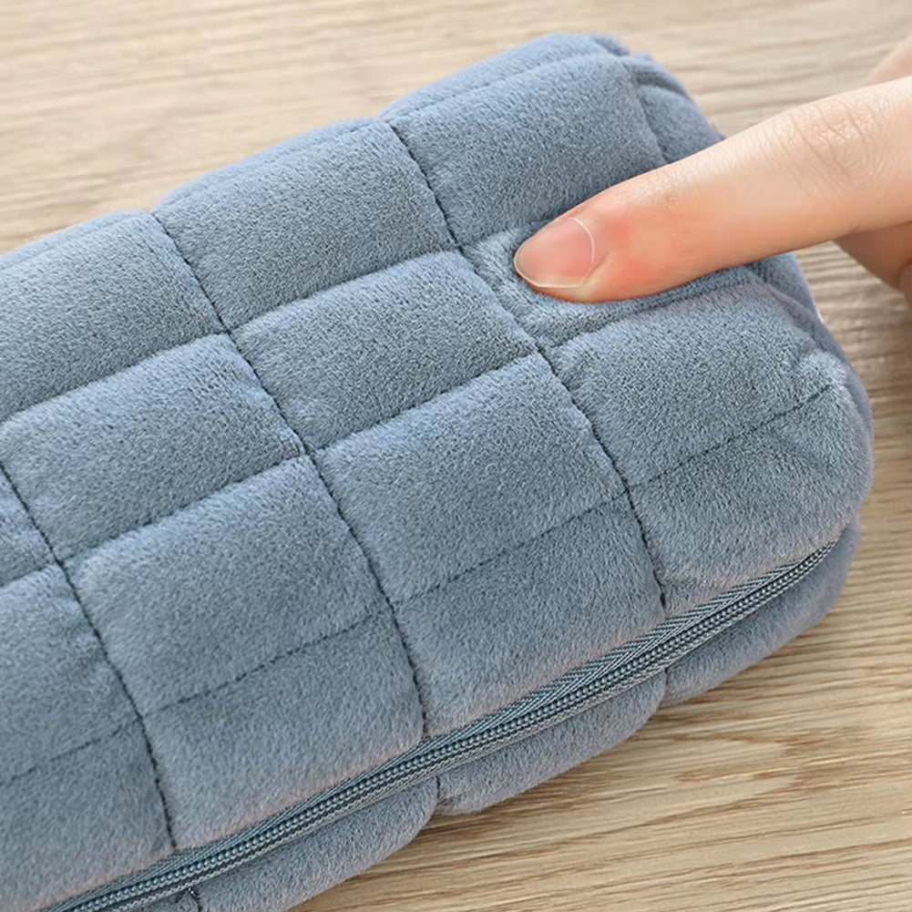 Pillow Shape Simple Pen Pouch Large Capacity Quilted Creative Pencil Box Cotton Travel Toiletry Bag Makeup Storage Bag