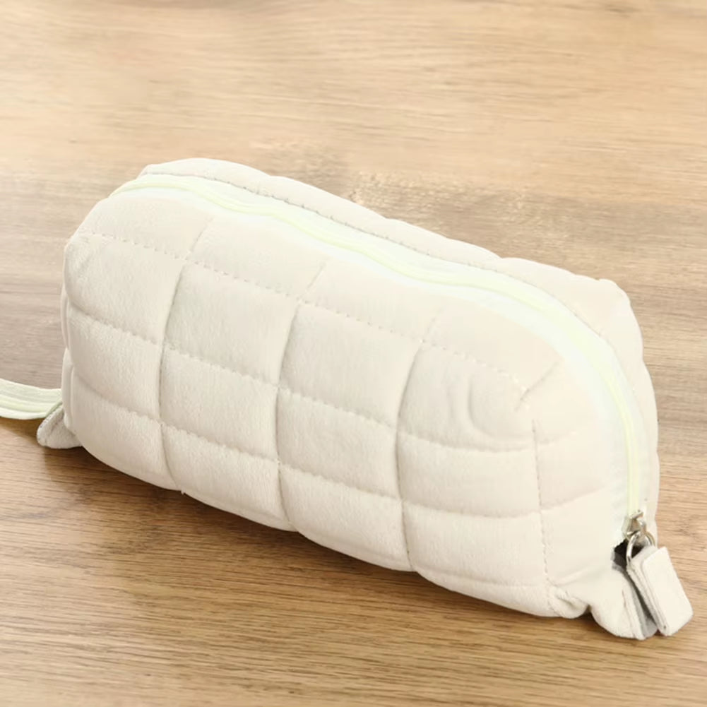 Pillow Shape Simple Pen Pouch Large Capacity Quilted Creative Pencil Box Cotton Travel Toiletry Bag Makeup Storage Bag