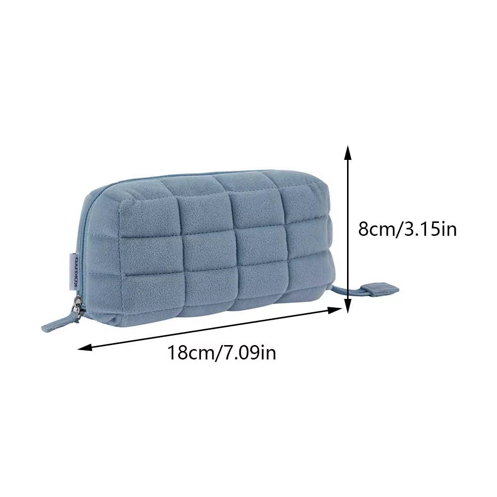 Pillow Shape Simple Pen Pouch Large Capacity Quilted Creative Pencil Box Cotton Travel Toiletry Bag Makeup Storage Bag